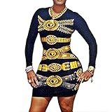 Long Sleeve Navy Blue Unique Pattern Sexy New Women Bandage Party Club Mini Dress