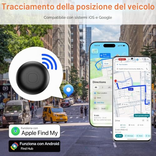 GPS Tracker per Auto, Localizzatore GPS per Auto senza Abbonamento, Compatibile con Android e iOS, IP68 Impermeabile, Magnetico Air Tracker GPS per Moto, Bici, Bagagli (nero)