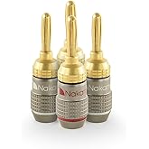 Nakamichi FanLock Excel Series 24k Gold Plated Banana Plugs, 10-18 AWG | Gauge Size 4mm for Speakers Amplifier Hi-Fi Stereo Radio AV Receiver Audio Wire Cable Quick Connector, 4 Pcs (2-Pairs)