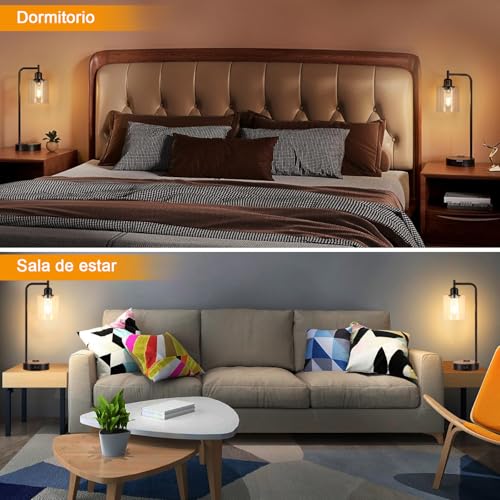 Lámpara de Mesa y Buró táctil, Lámparas de Mesa con 2 Puertos USB (A+C) y 1 Salidas de CA, 3 Niveles de Brillo, Lámpara de Escritorio para Dormitorio (bombilla incluida) (1 piezas)