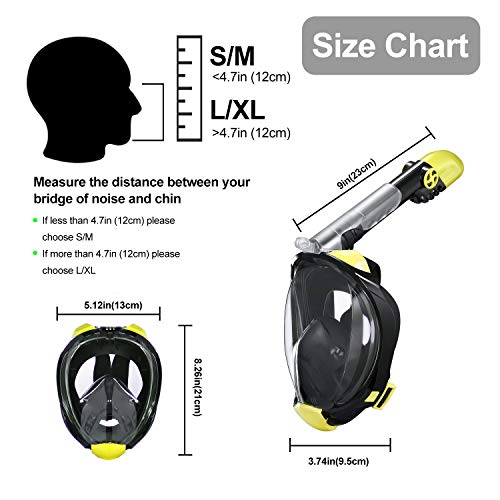 Full Face Snorkel Mask, 2019 Upgraded Snorkeling Mask with Newest Breathing and Dry Top System, Foldable 180 Degree View Dive Mask with Camera Mount and Earplug, Anti-Leak Anti-Fog for Adults Kids