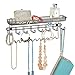 mDesign Steel Wall Mount Bedroom Closet Jewelry Storage Organizer Rack with 8 Hooks/Basket - Decorative Hanger Holder for Necklace, Bracelet, Belt, Accessories - Concerto Collection, Bronze