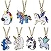 Rainbow Unicorn Necklace,Unicorn Party Favors,Unicorn Pendant for Girls,Fashion Necklace Birthday Gift - (Set of 7)