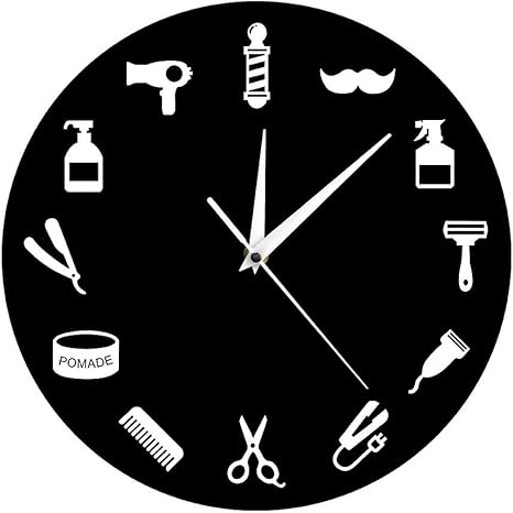 Amazon 掛け時計 おしゃれ 壁掛け時計 置き時計 ヘアスタイリストビジネス壁ロゴ散髪ツールデザイン壁時計サロンアーティストホームデコレーション理髪店ポール美容サロン壁時計 置き掛け兼用 耐久性丈夫 無騒音静音 防塵 インテリア 部屋装飾 プレゼント は部屋 教室