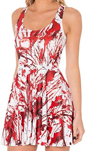 TRENDY STYLISH Women Blood Splatter On Clothes Sleeveless Pattern Skater Dress