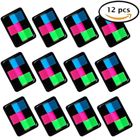 12 PCS Neon Index Tabs Flags - YSLF Sticky Note Pop-up Index Tabs Flags with Box