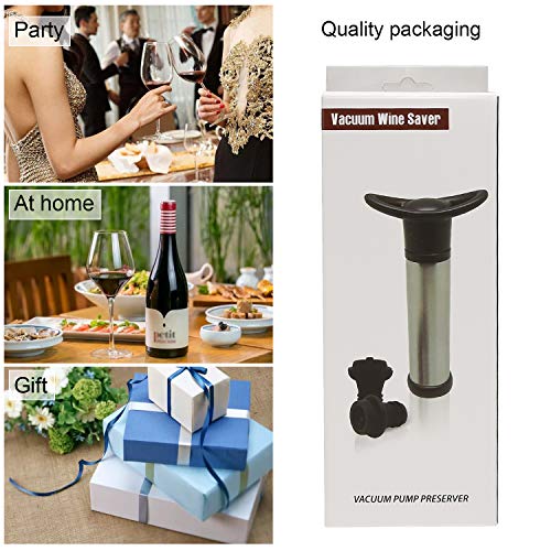 DIFENLUN Vacuum Wine Stoppers, Original Stainless Wine Saver with 1 Wine Vacuum Preserver Pump, 4 Reusable Valve Air Rubber Bottle Stoppers, Free Give 1 Wine Aerator Pourer
