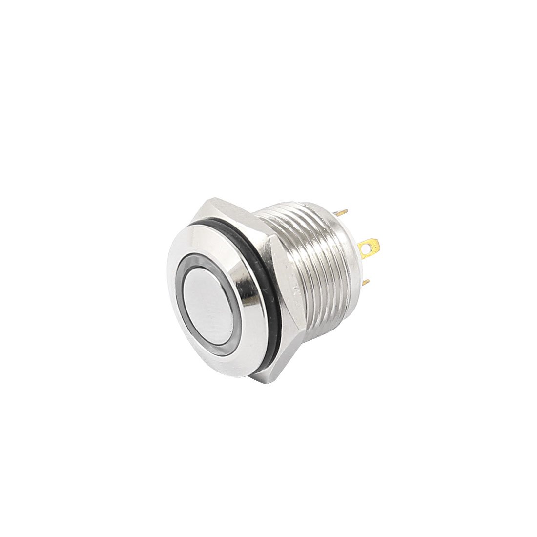 Sourcingmap 16mm Blue Ring LED 4 Terminal Momentary Push Button Switch 1NO DC 3-5V