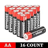 AA Batteries Rechargeable, Soluser Rechargeable AA Batteries 2800mAh AA High-Capacity AA Rechargeable Batteries 1.2V Ni-MH Low Self Discharge 16-Pack