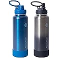 ThermoFlask Stainless Steel Water Bottle, 40 oz, 2-Pack (Silver/Blue Brushed)