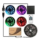 Battery Powered Led Strip Lights Flexible Waterproof LED Light Strip with Remote,RGB SMD 5050 LED Ribbon Light LED Strip Rope Lights Multi Color Changing-2M/6.56ft Black