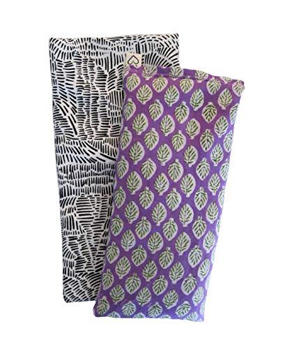 Scented Eye Pillow Gift Set – Washable Cover – Lavender Flax – 4 x 8.5 Cotton – Soothing Relaxing – leaf purple black white
