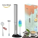 Milk Frother Wand Handheld Electric Whisk Battery Operated Foam Maker Portable Blender Mixer Foamer for Cappuccino Macchiato Coffee Frappe Latte Matcha Hot Chocolate, 2 Whisks Cleaning Brush and Stand