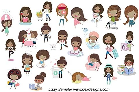 Lizzy Planner Stickers Sampler Sheet (2) each, choose skin tone, printed on matte sticker paper or Matte Vinyl Sticker Paper. Kiss cut, just peel and stick.