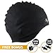 Royal Swim Cap for Long Hair - Good for Women & Men - Waterproof Premium Silicone Bathing Caps - Special Shape for Effective Ear Protection - Keeps Hair Dry - with Nose Clip & Ear Plugs