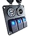 MKING Waterproof 3 Gang Car Marine Boat Rocker Switch Panel with Fuse Dual USB + Power Socket Digital Voltmeter Overload Protection for RV Car Boat (3 Gang)… (B-3GANG-BLUE)
