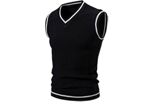 Cambkatl Men's Preppy Striped Sweater Vest Teens Classic V Neck Slim Fit Cable Knitted Sleeveless Pullover Sweaters