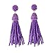 NLCAC Women's Beaded tassel earrings Long Fringe Drop Earrings Dangle Purple