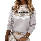 Women's Fair Isle Sweater Casual Vintage Crew Neck Knitted Sweater Cute Graphic Fall Fashion Pullover Jumper Tops
