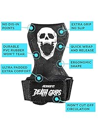 JerkFit Death Grips Ultra Premium Lifting Straps for Deadlifts, Pull Ups, Heavy Shrugs   Lifting Hand Grips with Padded Support   Palm Protection & Increased Grip for Heavy Pull Lifts. (Pair)