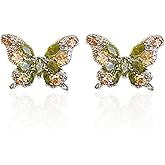 Rhinestone Butterfly Stud Earrings for Women Chic Cute Sparkly Crystal Animal Statement Studs Wedding Party Trendy Jewelry