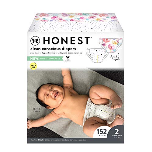 the honest company - caja super club, pañales conscientes y limpios, young at heart + rose blossom, tamaño 2, 152 unidades 