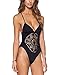 Tueenhuge Women's Crochet Hollow Out Deep V Halter One Piece Swimsuit Bathing Suit (Small(US Size 0-2), Black)