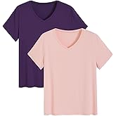 Latuza Women's Bamboo Viscose Pajama Tops V Neck Sleep Shirt 2 Pack
