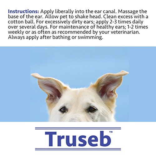 Truseb 1 Cat and Dog Ear Cleaner Otic Rinse for Infections and Controlling Yeast, Mites and