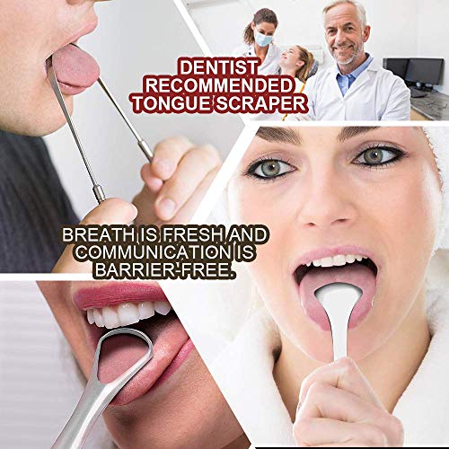 Tongue Scrapers for Adults. Stainless Steel Tounge Scraper Cleaner Surgical Grade, 100% BPA Free. The best Tongue Cleaner Ever! Cure Bad Breath (3 PACK) - Thumbnail 2