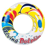 Kyrieval Swimming Rings for Adults Yellow Flying Dolphin Thickened Inflatable Floating Ring with 2 Handles