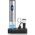 CIRCLE JOY 5-in-1 Electric Wine Opener Gift Set Stainless Steel Electric Wine Bottle Opener Battery Operated Corkscrew with Foil Cutter, Wine Pour, Wine Stopper and Storage Base, Silver