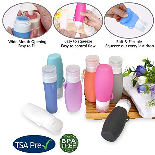 Leak Proof Travel-Bottles TSA Approved Containers, 3oz Squeeze Silicone Travel Size Toiletries Accessories, Empty Refillable bottles for Shampoo Conditioner Lotion Soap Liquids, Clear Toiletry Bag