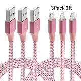 iPhone Cable,XUZOU Lightning Cable 3Pcks 3FT USB Charger Syncing and Charging Cable Data Nylon Braided Cord for iPhone 7/7 Plus/6/6 Plus/6s/6s Plus/5/5s/5c/SE and More(Pink&White)