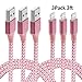 iPhone Cable,XUZOU Lightning Cable 3Pcks 3FT USB Charger Syncing and Charging Cable Data Nylon Braided Cord for iPhone 7/7 Plus/6/6 Plus/6s/6s Plus/5/5s/5c/SE and More(Pink&White)