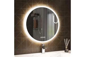 SBAGNO 24'' Round Bathroom Mirror with Lights, 3D Border LED Vanity Wall Mirror with Anti-Fog, Stepless Dimmable, 3 Colors, T