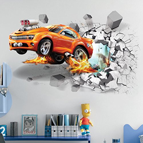 YiiYYaa 3D Self-adhesive Breakthrough-the-Wall Wall Stickers Boys Teens Kids Children Room Wall Art Murals Poster Cool Wall Decoration