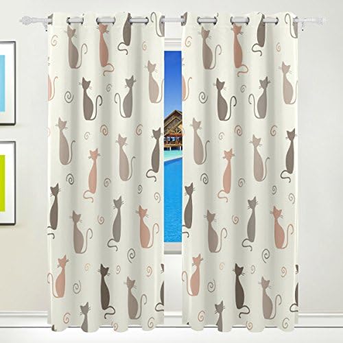 Curtains Drapes Panels Darkening Blackout Grommet Room Divider for Patio Window Sliding Glass Door with Cat (55x84 Inches,2 Panels)