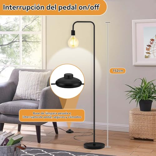Lampara de Pie para Sala,Socket E26,152cm, Lámpara de Pie Industrial para Sala de Estar,Lámpara de Pie Moderna con Interruptor de Pie,Diseño Minimalista,para Recámara y Estudio,(Bombilla no Incluida)