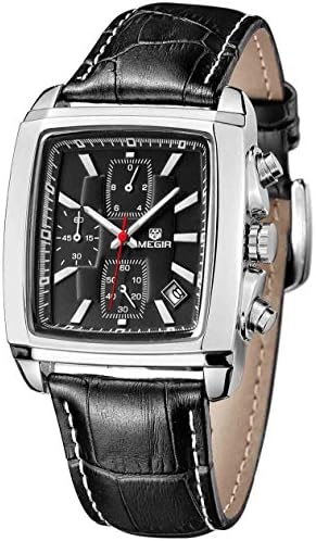 Quartz Chronograph Men's Business Casual Watch Leather Wristwatches(Black)