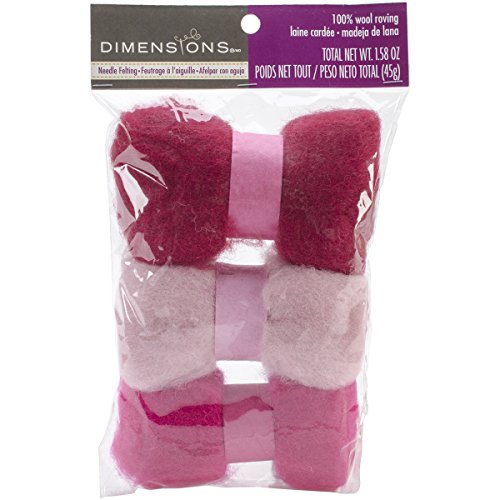 Dimensions Crafts 72-74012 Wool Roving Trio for Needle Felting, Pink