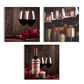 Canvas Wall Art Abstract Vintage Wine Cup Pictures Home Wall Decorations for Kitchen Streched and Framed - 12"x12"x3 Panels