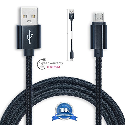 Micro USB Android Charger Cord,Hankuke Multi length and color Sturdy Nylon Fabric Braided High Speed Data Sync USB Fast Charging Cable For Android Phones (2m black)