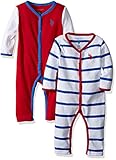 U.S. Polo Assn. Baby Boys' 2 Pack Sleep 'N Play Set, Engine Red, 3-6 Months