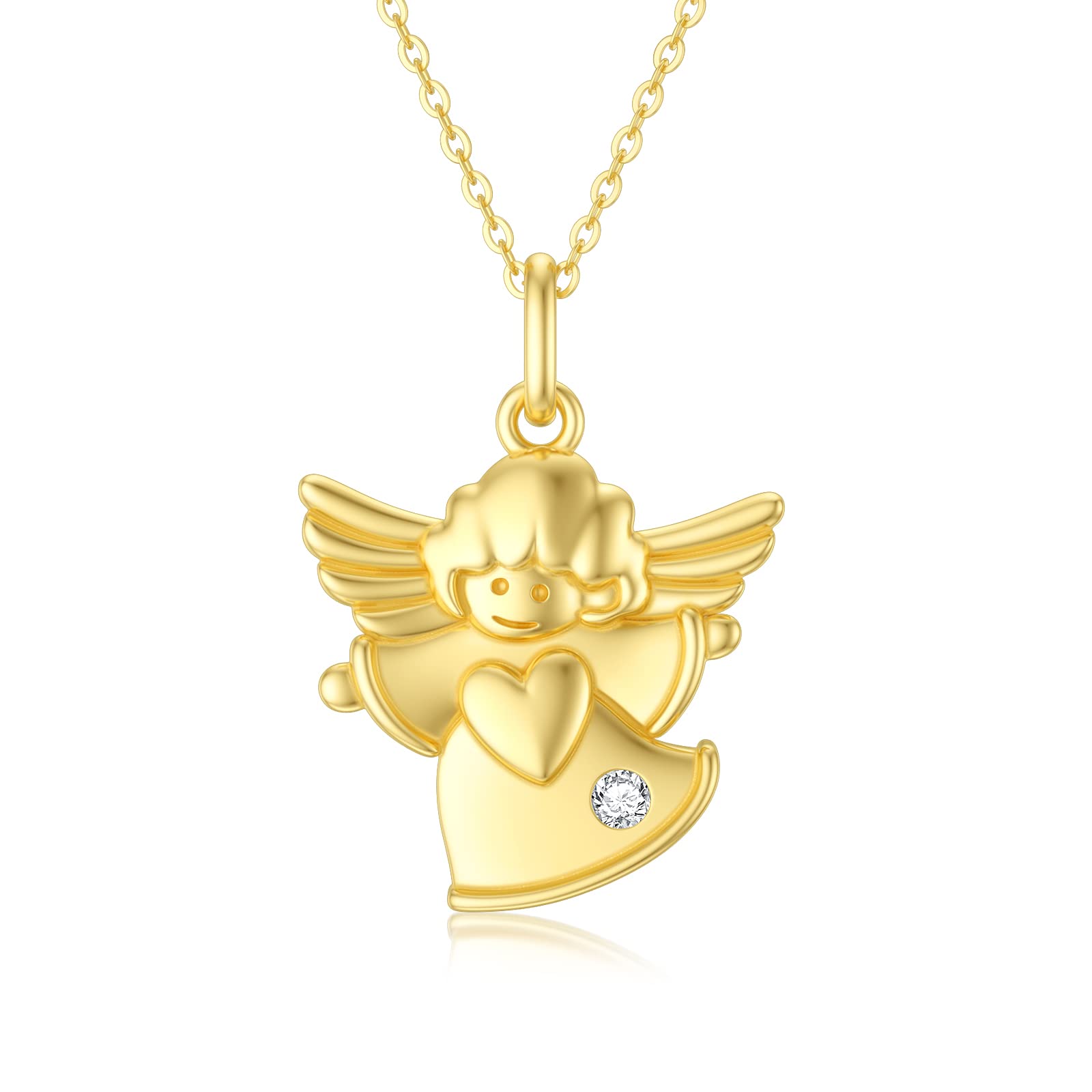 YDD 9ct Gold Guardian Angel Necklace for Women, Real Yellow Gold Angel Pendant Necklace for Girls Valentine Day Gifts for Her 16+1+1 inch