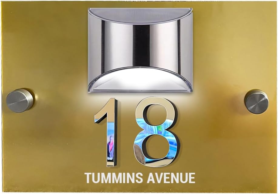 Plaques & Wall Art - Personalized Solar Address Sign Lighted House Numbers for Outside Custom House Numbers and Address Sign LED Illuminated Address Numbers for House Waterproof Address Plaque for Outside Home Street Yard Garden (#2 Silver-Gold)