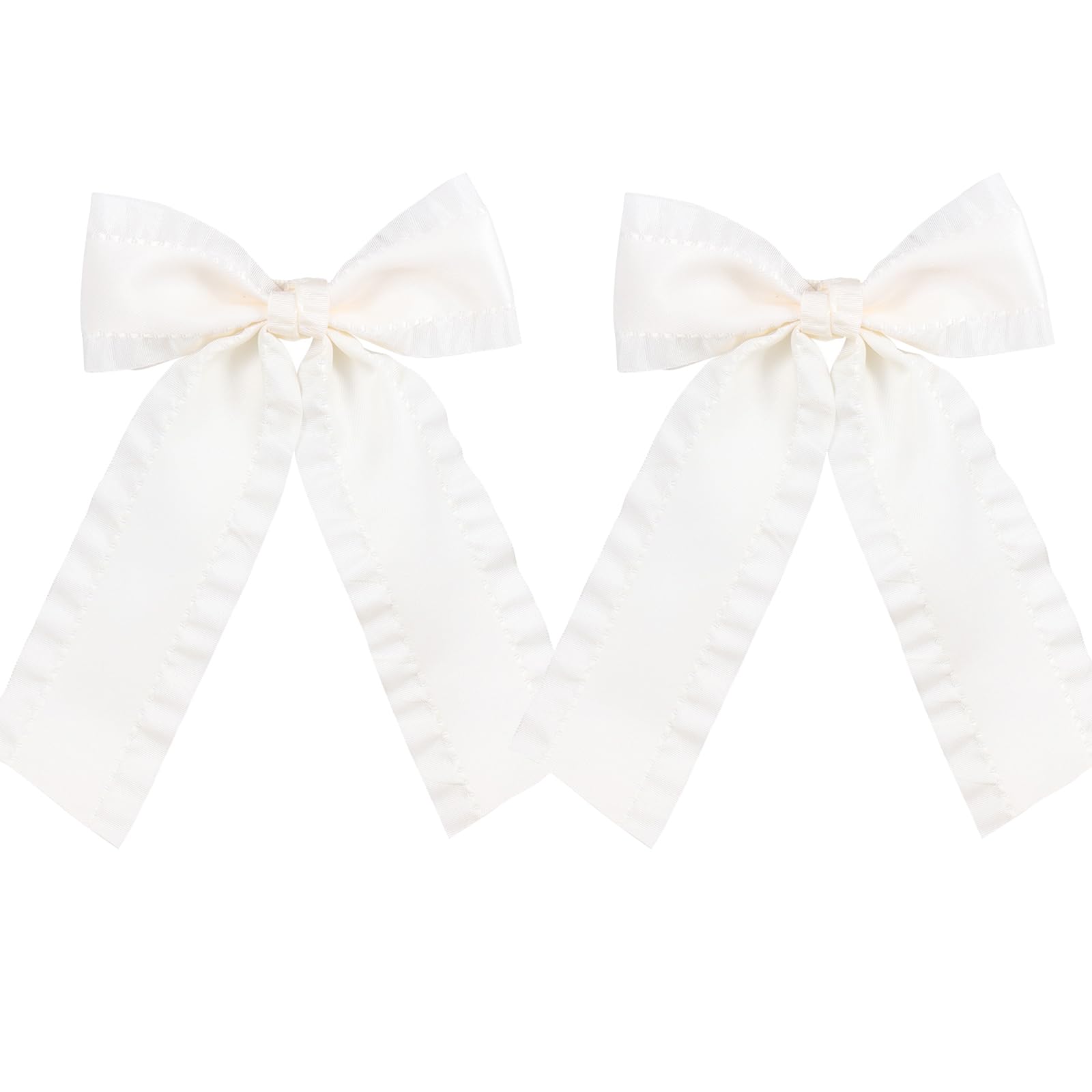 Photo 1 of 2PCS Hair Bows for Women Girls 4in Off White Tassel Hair Ribbon Bowknot Hair Clips Barrettes Hair Accessories for Teens Toddler Girls Kids with Long Tail