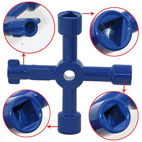 fineshelf 4 in 1 Utility Service Key 2.83inches Mini Key Wrench Radiator Cupboard Triangle Square Blue Key Hand Tool for Electric Control Cabinets, Elevators, Water Meter Valves Box Wrenches b
