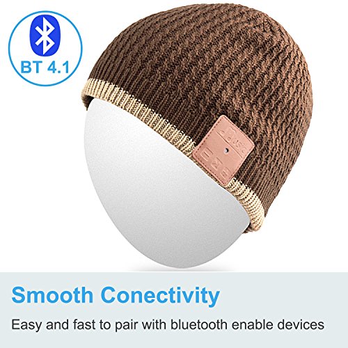 Qshell Unisex Adult Bluetooth Beanie Hat Trendy Soft Warm Short Audio Music Cap with Wireless Headphone Headset Speaker Mic Hands-Free, for Winter Outdoor Sport Skiing Snowboard - Brown - Thumbnail 4