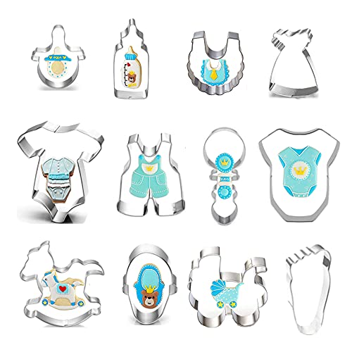 Baby Shower Cookie Cutter Set 12 Piece Jumpsuit, Bib, Rattle